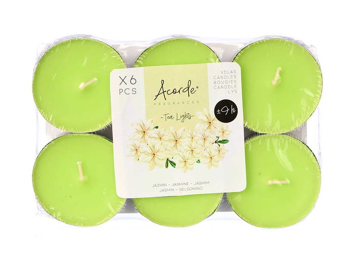 Acorde Set 6 Velas Tea Light Maxi 9h Jazmín 17.5x11.8x2.2 cm (Set de 24)