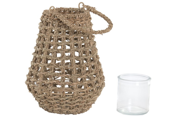 DKD Home Decor Portavela Seagrass Cristal Natural DKD Home Decor Portavela Seagrass Cristal Natural