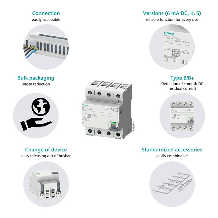 Siemens 5SV3344-4 Interruptor Diferencial Tipo B 40A 4P 30mA