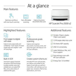 HP ScanJet Pro 2000 s2 Scanner Sheet-feed 35 ppm/70 ipm 50 pags ADF