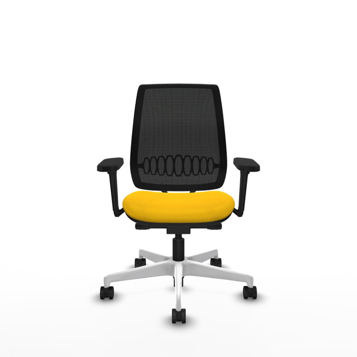 PIQUERAS Y CRESPO Silla de oficina Alares con mecanismo Traslack, malla negra, acabado Bali amarillo y brazos 3D