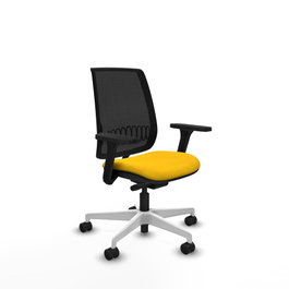 PIQUERAS Y CRESPO Silla de oficina Alares con mecanismo Traslack, malla negra, acabado Bali amarillo y brazos 3D