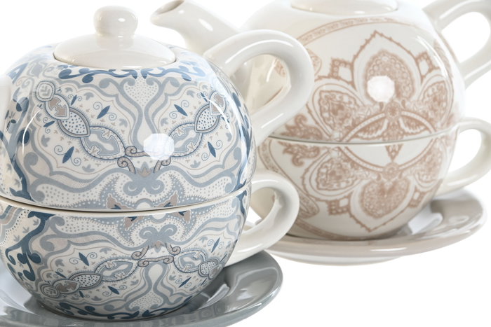 Tetera Indio DKD Home Decor Beige Azul 13 x 15 x 18 cm (2 Unidades)