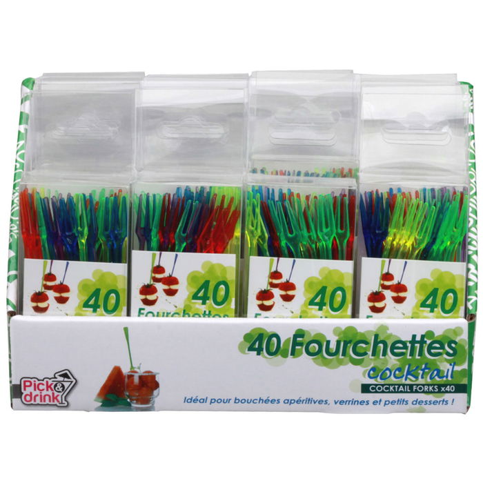 Pick and Drink Juego De 40 Mini Tenedor Aperitivo Reutilizable Colores Surtidos 9 cm
