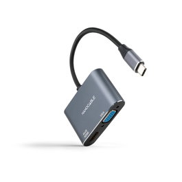 Nano Cable 10.16.4303 Adaptador/Conversor USB Tipo-C a HDMI y VGA, 4K, 15cm, Color Gris, Acabado Aluminio