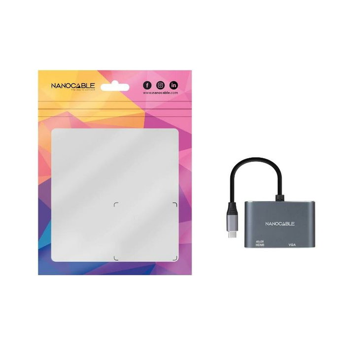 Nanocable Conversor USB-C a HDMI/VGA 15 cm Gris