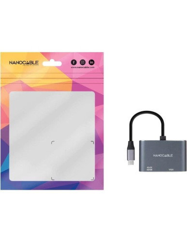 Nanocable Conversor USB-C a HDMI/VGA 15 cm Gris