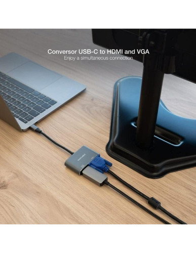 Nanocable Conversor USB-C a HDMI/VGA 15 cm Gris