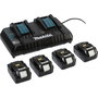 Makita Power Source Kit Li 18V 199485-6 con 4 baterías de 6.0 Ah y cargador rápido dual