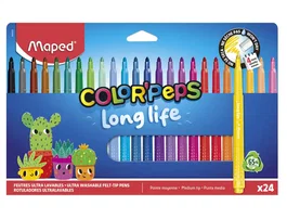MAPED Rotulador Color'Peps Long Life Ultralavable Estuche de 24 Colores Surtidos