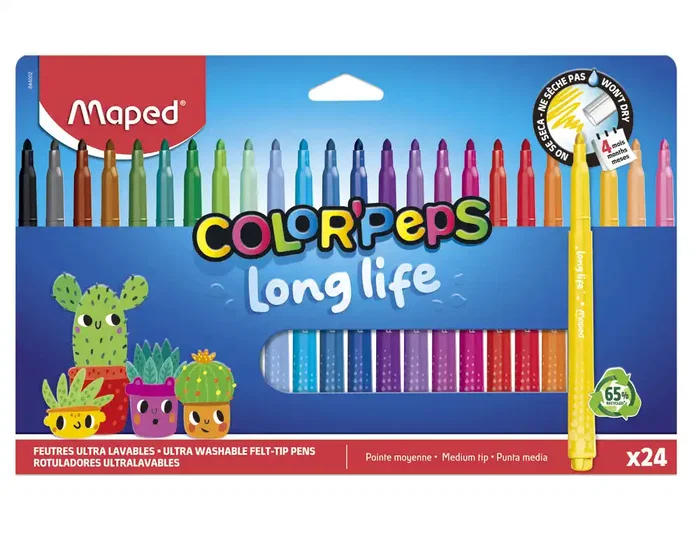 MAPED Rotulador Color'Peps Long Life Ultralavable Estuche de 24 Colores Surtidos MAPED Rotulador Color'Peps Long Life Ultralavable Estuche de 24 Colores Surtidos