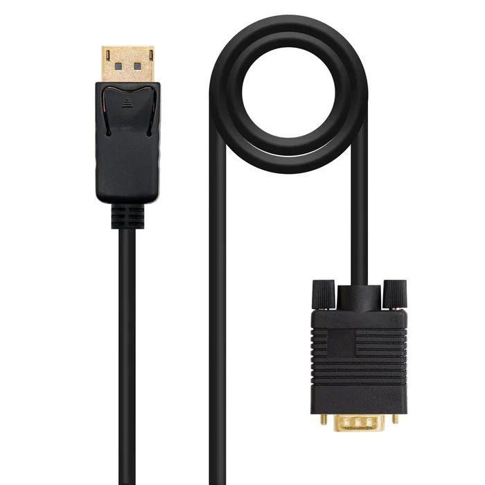 Nanocable Adaptador de Cable DisplayPort a VGA 10.15.4401 - DP Macho a VGA Macho - Full HD 1920x1080 @ 60Hz - Chapado en Oro - 1 Metro - Negro