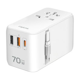 LogiLink Cargador de viaje 70 W GaN, 4 puertos, USB-A/C Slim, Blanco