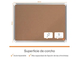 Nobo Premium Plus Tablero de Anuncios de Corcho Ecolabel 600x450 mm Marco de Aluminio