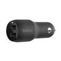 Belkin Cargador de Coche USB 24W 4.8A 2 Puertos Negro con Cable USB-C