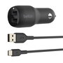 Belkin Cargador de Coche USB 24W 4.8A 2 Puertos Negro con Cable USB-C