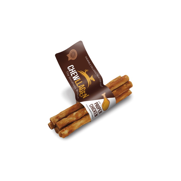 Chewllagen Golosina de Colágeno de Pollo Mini Rolls 12.5 cm Pack de 5 unidades, Expositor con 40 unidades