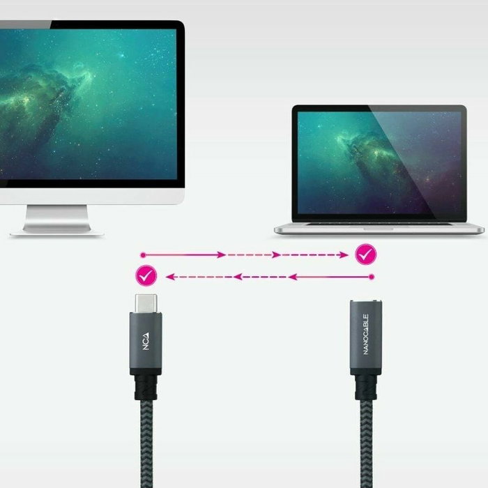 Nanocable Cable Alargador USB-C 3.2 Gen2x2 100W 20Gbps 2m Negro