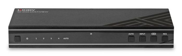 LINDY Switch HDMI 4x1 4K60 38228 - Conmutador HDMI 4K 60Hz Multiview Seamless, 4 Entradas 1 Salida, Metal Negro, 18 Gbit/s, Plug & Play, HDCP 2.2, Incluye Mando