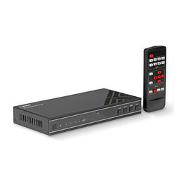 LINDY Switch HDMI 4x1 4K60 38228 - Conmutador HDMI 4K 60Hz Multiview Seamless, 4 Entradas 1 Salida, Metal Negro, 18 Gbit/s, Plug & Play, HDCP 2.2, Incluye Mando
