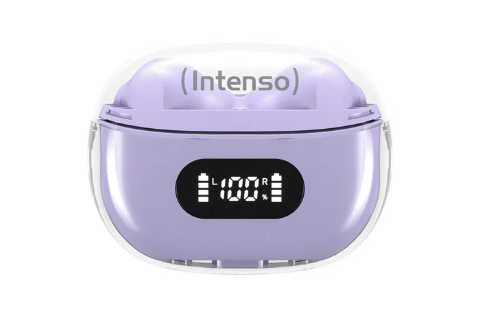 Intenso T313AE Auriculares True Wireless Stereo (TWS) Intraurales con Cancelación Activa de Ruido (ANC), Bluetooth 5.4, USB-C, Color Púrpura/Violeta, para Llamadas, Música y Deporte
