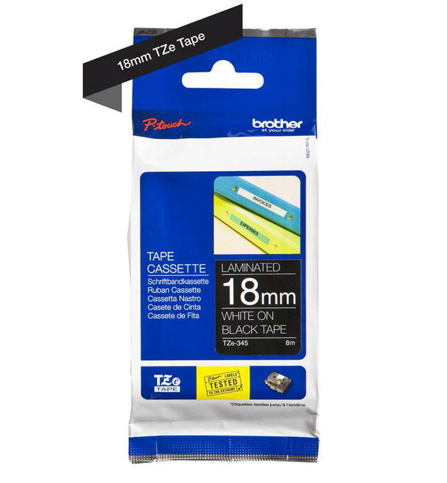 Brother TZe-345 Cinta de Etiquetado Laminada 18mm x 8m Blanco sobre Negro Brother TZe-345 Cinta de Etiquetado Laminada 18mm x 8m Blanco sobre Negro