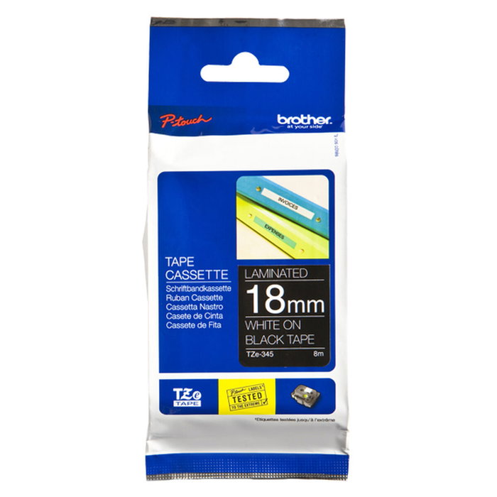 Brother TZe-345 Cinta de Etiquetado Laminada 18mm x 8m Blanco sobre Negro Brother TZe-345 Cinta de Etiquetado Laminada 18mm x 8m Blanco sobre Negro