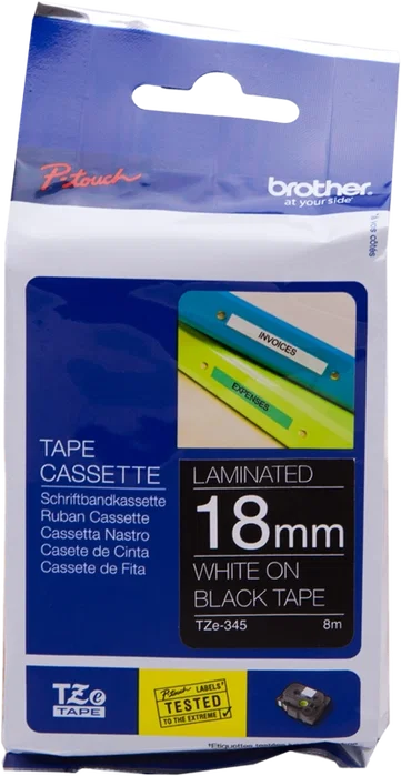 Brother TZe-345 Cinta Laminada Blanco sobre Negro 18mm x 8m