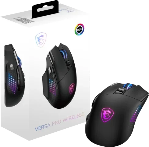 MSI Ratón Versa Pro Wireless + Mouse Dock Pro S12-4301370-CLA, Inalámbrico, Sensor Óptico, 26000 PPP, 15 Botones Personalizables, Negro