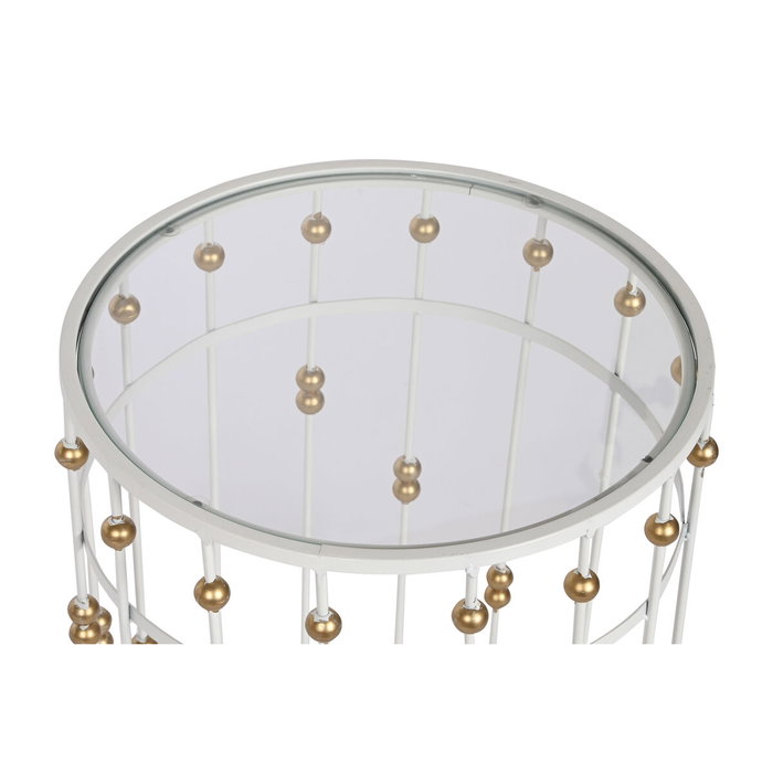DKD Home Decor Set de 2 Mesitas Auxiliares de Metal y Cristal Blanco y Dorado