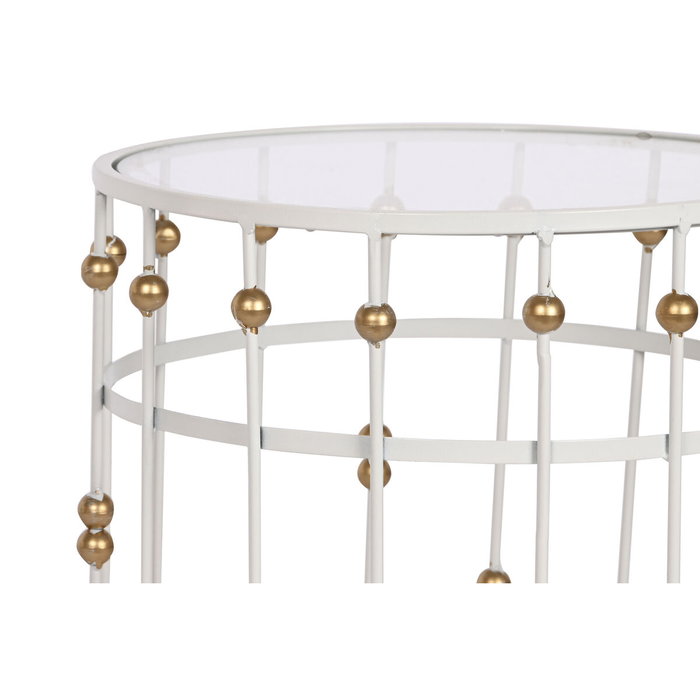DKD Home Decor Set de 2 Mesitas Auxiliares de Metal y Cristal Blanco y Dorado