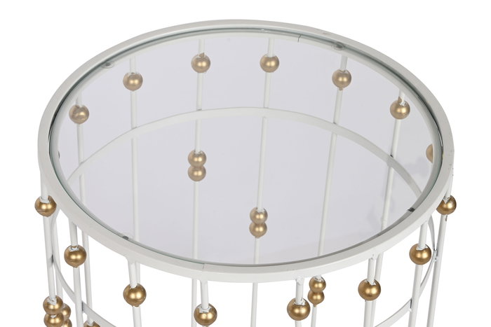 DKD Home Decor Mesita Auxiliar Glam Blanco Dorado 42 x 55 x 42 cm Set de 2