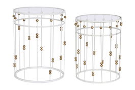 DKD Home Decor Mesita Auxiliar Glam Blanco Dorado 42 x 55 x 42 cm Set de 2