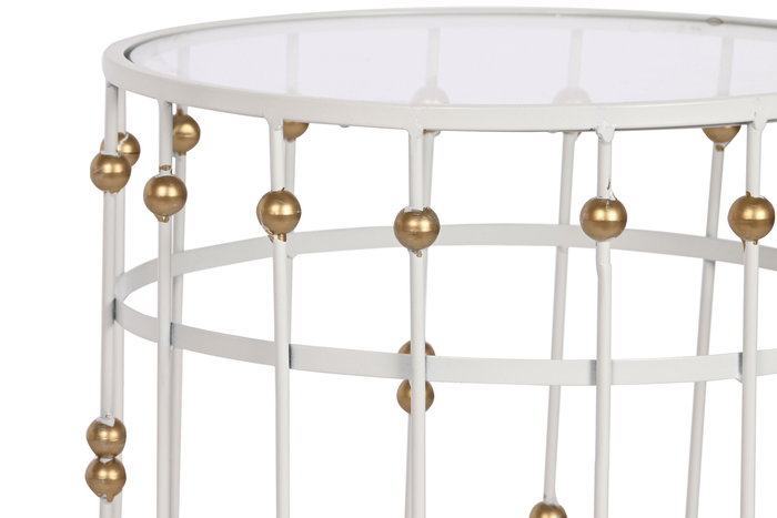 DKD Home Decor Mesita Auxiliar Glam Blanco Dorado 42 x 55 x 42 cm Set de 2