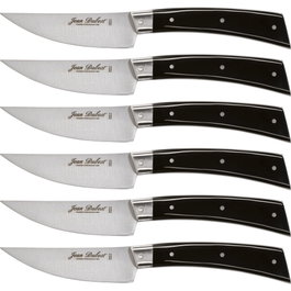 Laguiole Jean Dubost Set de 6 Cuchillos para Carne con Mango de Acrílico con Caja de Madera de Haya de 22 cm de Longitud Total de Color Plata / Negro.