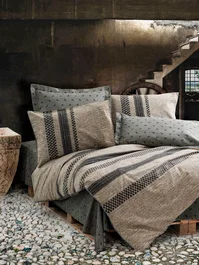 Juego de Ropa de Cama 100% Algodón Reforzado - 1 Funda Nórdica 140x200 cm + 2 Fundas de Almohada 60x60 cm - Marrón