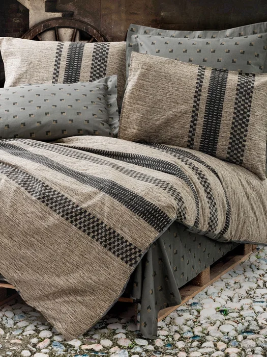 Juego de Ropa de Cama 100% Algodón Reforzado - 1 Funda Nórdica 140x200 cm + 2 Fundas de Almohada 60x60 cm - Marrón