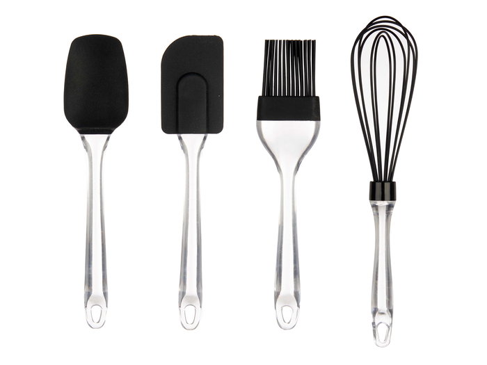 Kinvara Set 4 Pzs Utensilios Cocina Silicona y Plástico Negro/Transparente 20x29x5 cm (Set de 6)