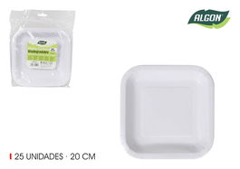 Algon Set 25 Platos Cartón Cuadrados L/Soja 20 cm (36 Unidades)