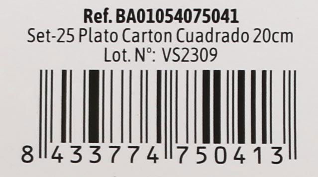 Algon Set 25 Platos Cartón Cuadrados L/Soja 20 cm (36 Unidades)