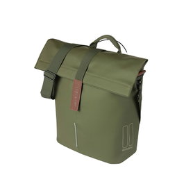 Basil City Shopper MIK Bolsa de Compra 14-16L Poliéster Verde 30x15x34 cm Resistente al Agua con Reflectante y Bandolera