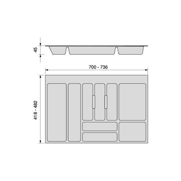 Emuca Cubertero Optima para cajón Universal, módulo 800mm, Plástico, Gris antracita Emuca Cubertero Optima para cajón Universal, módulo 800mm, Plástico, Gris antracita