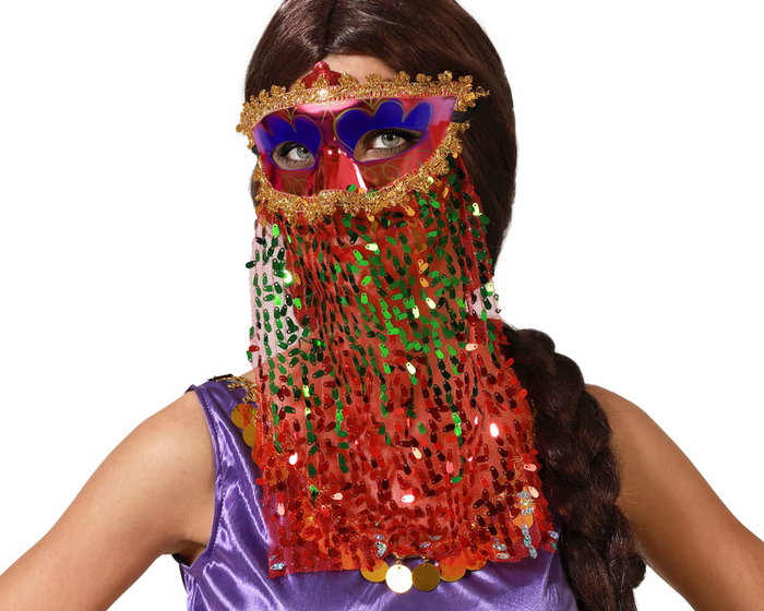 Máscara Árabe Roja Con Lentejuelas y Velo Decorativo para Fiestas y Espectáculos Máscara Árabe Roja Con Lentejuelas y Velo Decorativo para Fiestas y Espectáculos