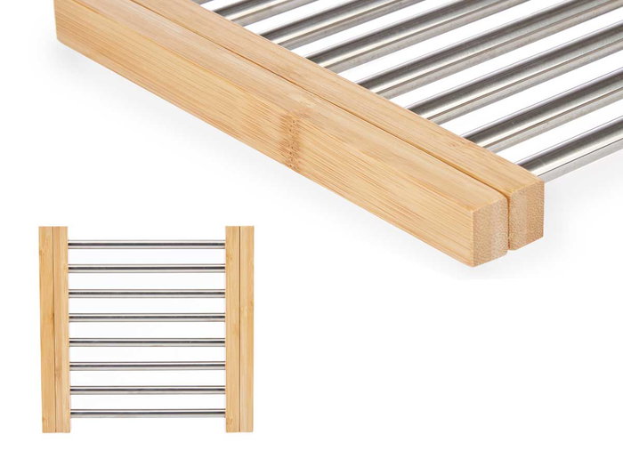 Kinvara Salvamantel Acero Bambú Extensible 22 x 2.2 x 21.3 cm (Set de 12)