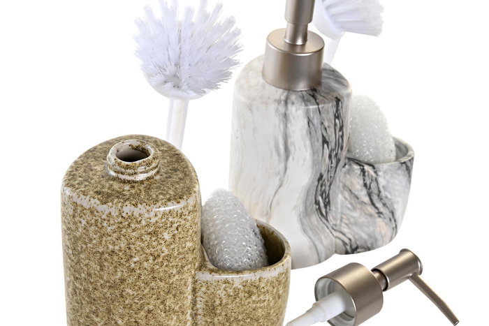DKD Home Decor Dosificador de Gres 400 ml y Cepillo Surtido