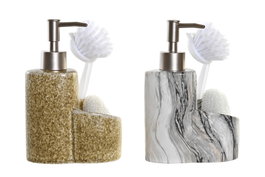 DKD Home Decor Dosificador de Gres 400 ml y Cepillo Surtido