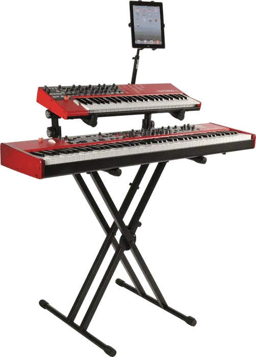 QUIKLOK Soporte Teclado QL642 Formato "X" 2 Niveles Doble Perfil Acero Negro Altura Regulable