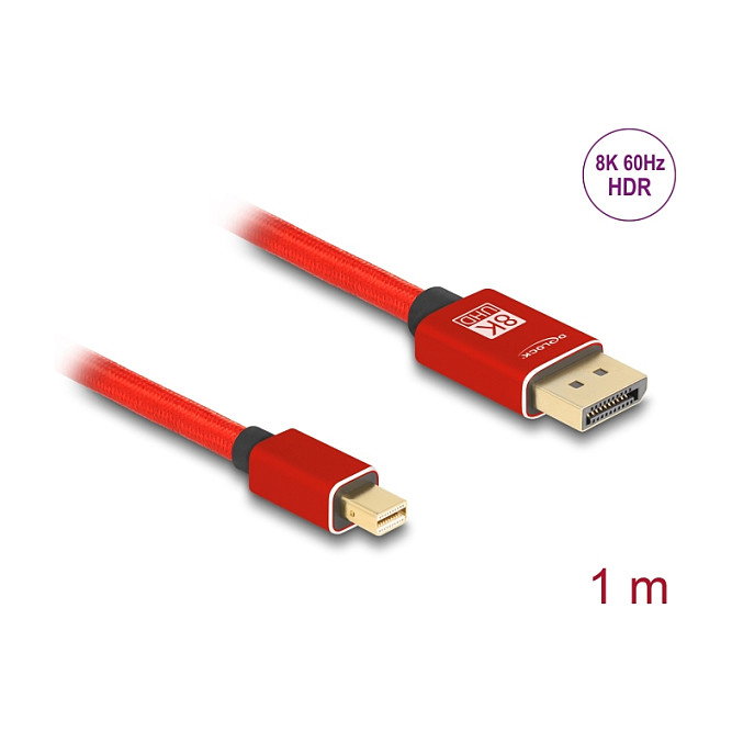 DeLOCK Cable Mini DisplayPort a DisplayPort 8K 60 Hz 1 m Rojo Metal