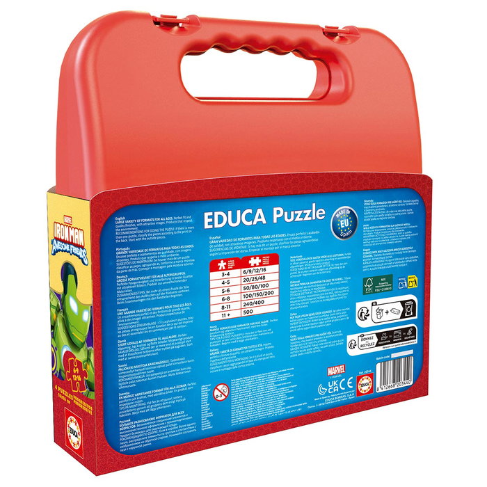 Educa Marvel - Maleta de 4 Puzzles Progresivos Iron Man y Sus Amigos, 6, 9, 12 y 16 Piezas, para Niños +3 Años
