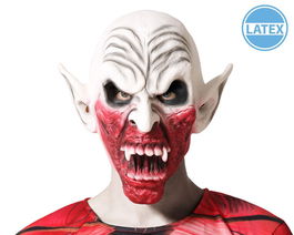 Máscara Monstruo Blanco con Colmillos y Manchas de Sangre para Halloween y Terror